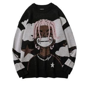🪗LATAHUO unisex size L anime rapper Harajuku hip hop pullover sweater size L GUC